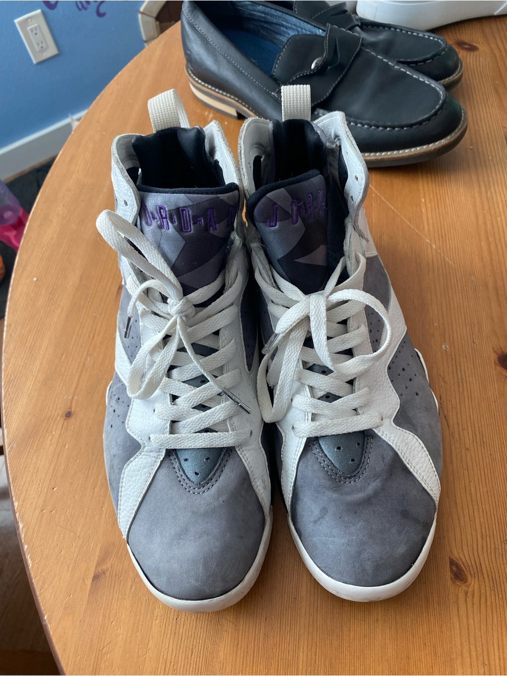 Jordan High-Top Sneakers in Gray, White and Purple